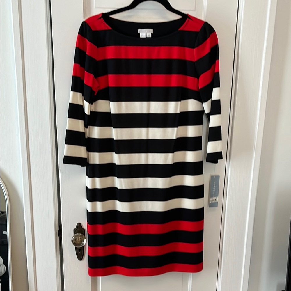 Striped Black, Red, and White Dress